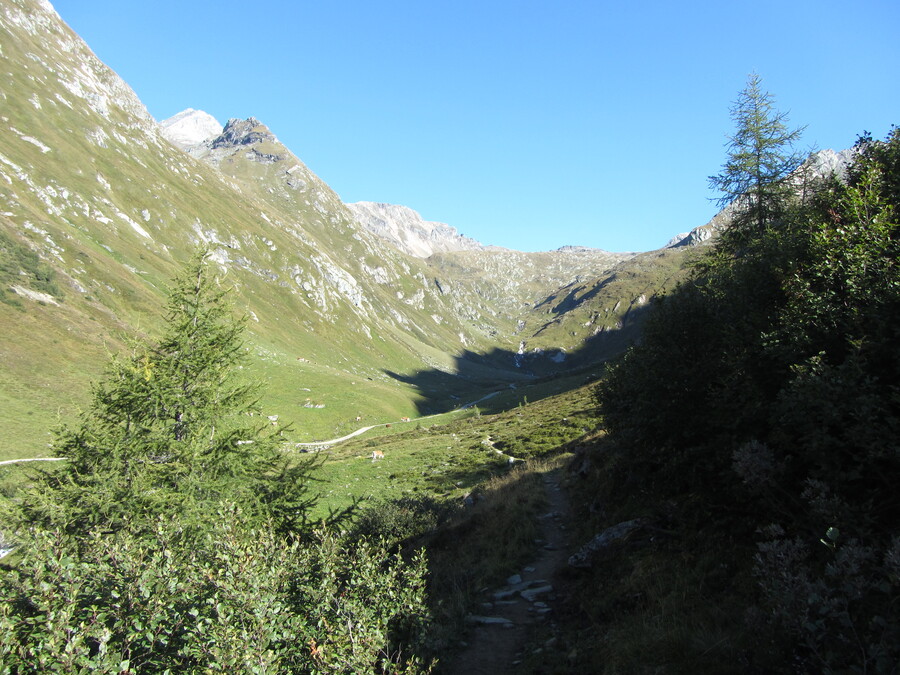 Aangekomen in het Timmeltal. De hut ligt aan het einde van het dal.