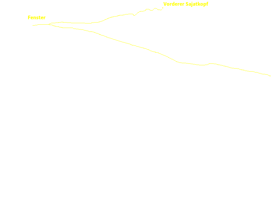 De route loopt aan de overkant van het Timmeltal naar het Fenster en dan recht over de graat naar de Vorderer Sajatkopf
